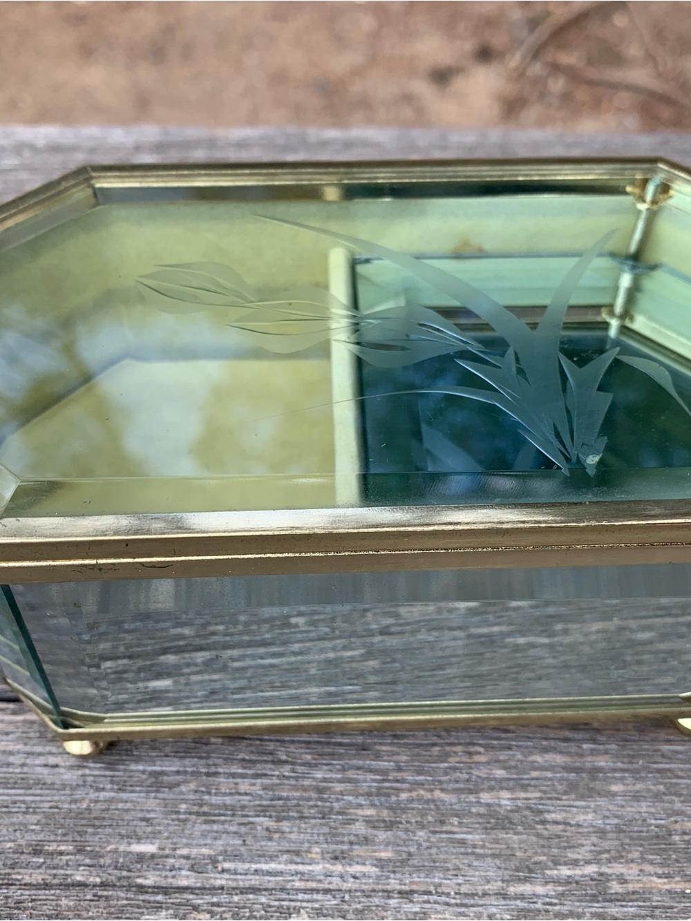 Vintage Glass and Brass Music/Jewelry Box, Love Story Movie Theme